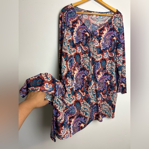 Cato Paisley Novelty Print Plus Size 18-20W Blouse Fall Liquid Fabric Flowy Boho - Picture 2 of 10